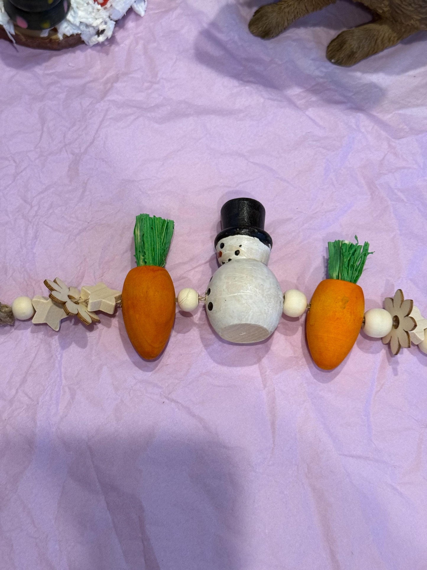 Snowman Christmas Wooden Hamster Chew Toy Hanging Garland Safe Untreated Wood