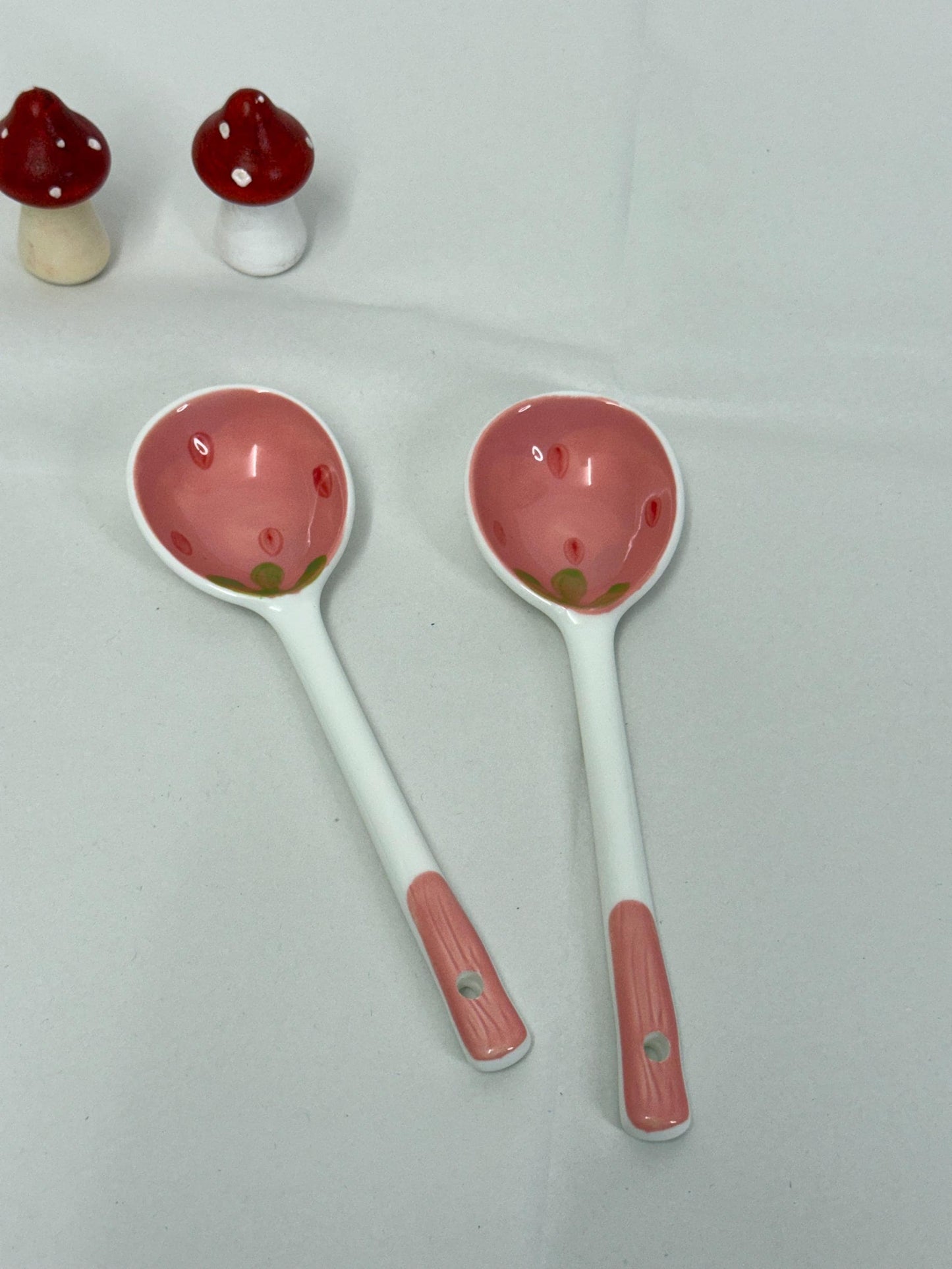 Cute Ceramic Strawberry Spoon - Small Pet Food Spoon- Kitchen Tea Stirrer