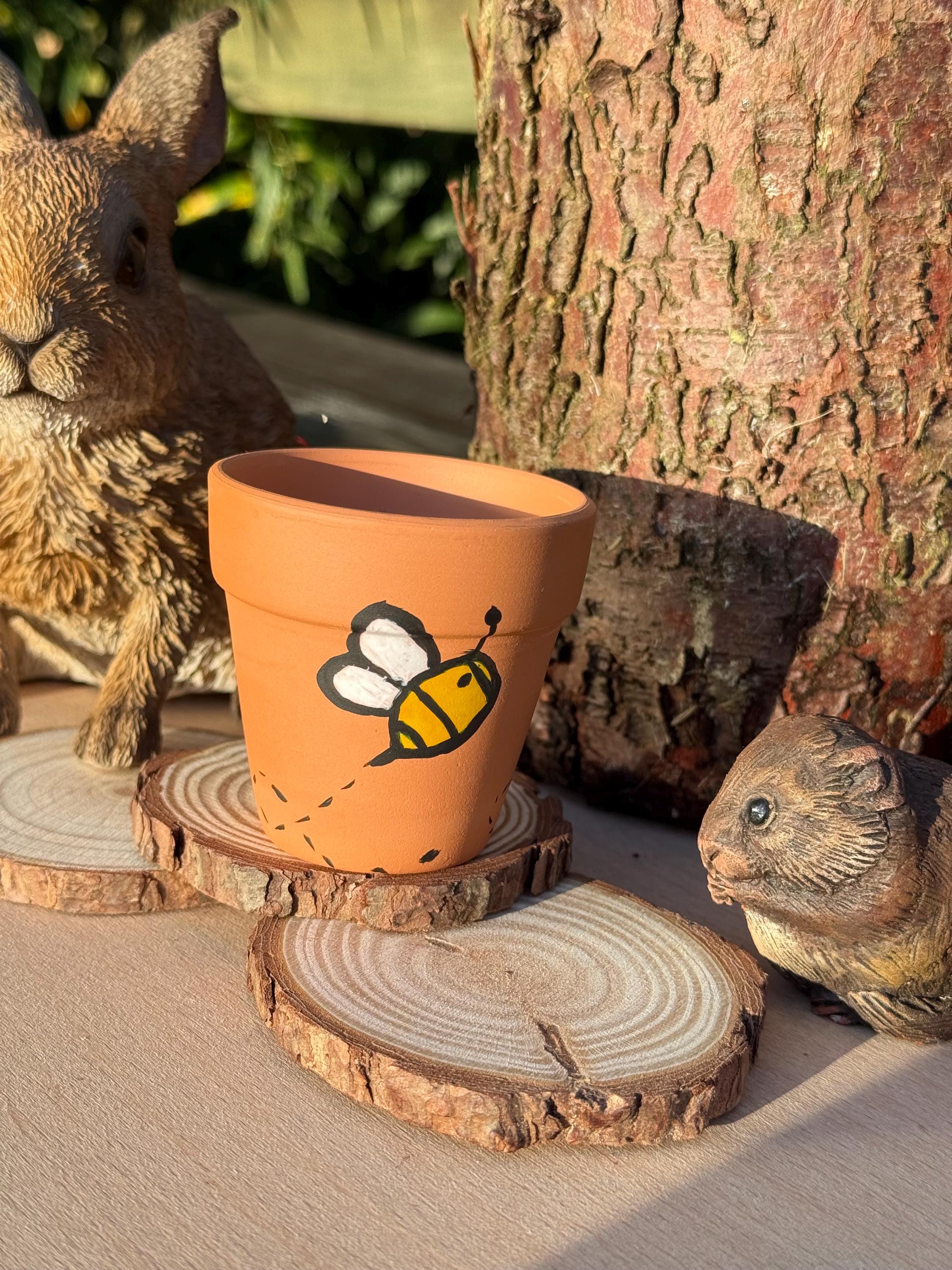 Hand-Painted Bee Mini Plant Pot Safe Moss For Hamsters