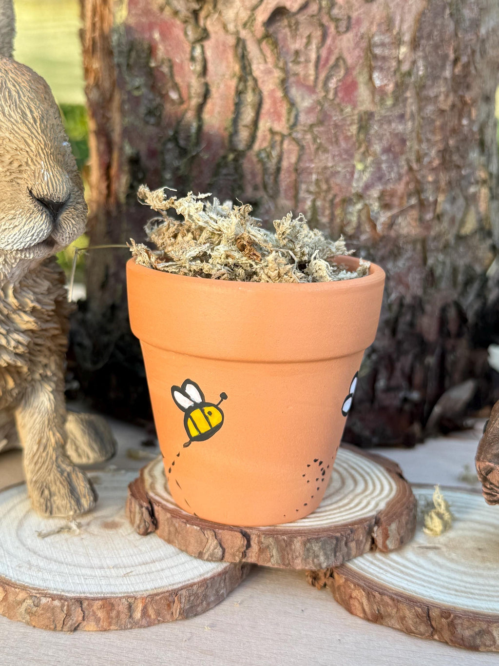 Hand-Painted Bee Mini Plant Pot Safe Moss For Hamsters