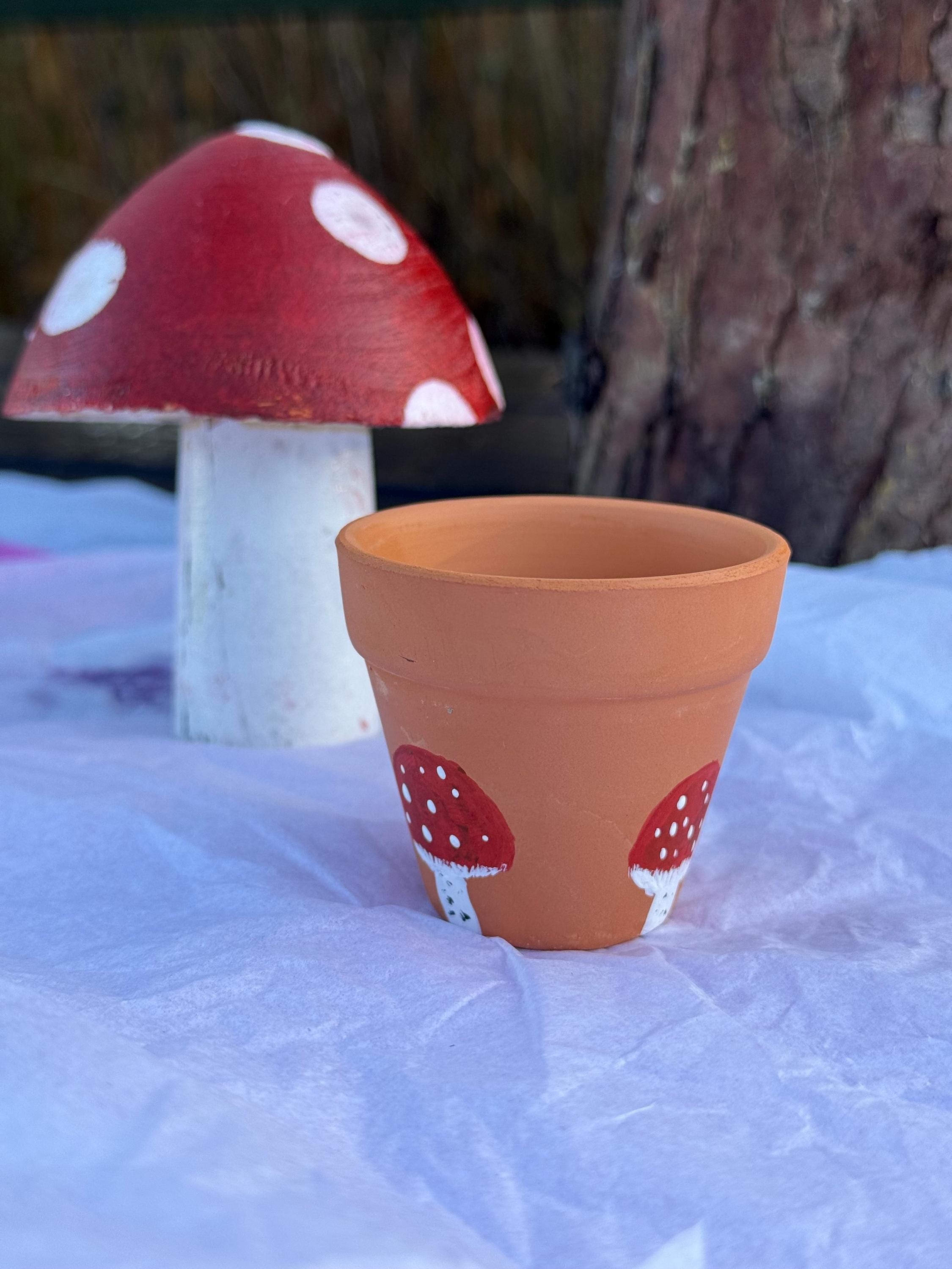 Hand-Painted Toadatool Mini Plant Pot For Small Animals Whimsical Decor