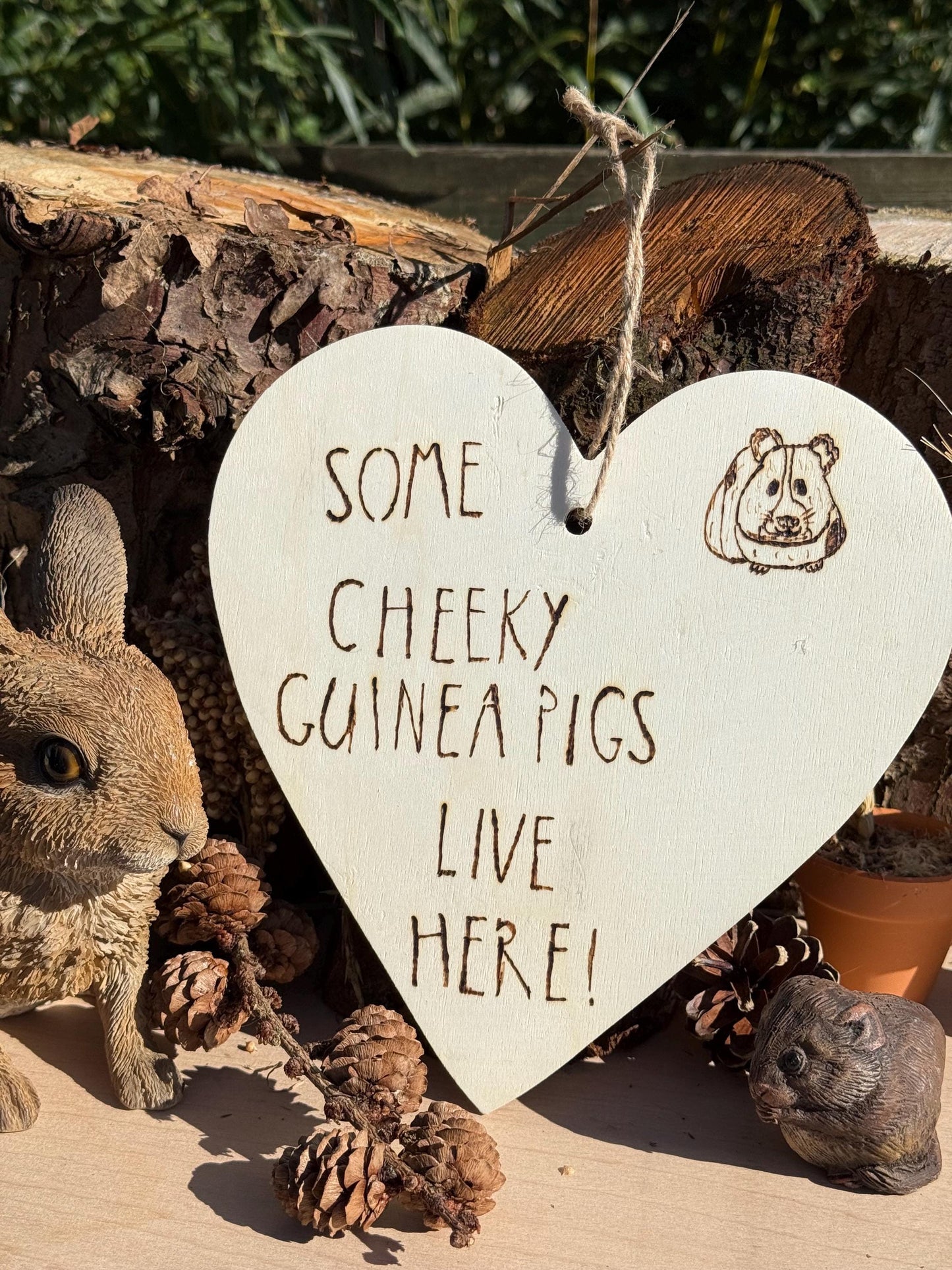 Hanging Wooden Heart Sign Guineapig Home Decor