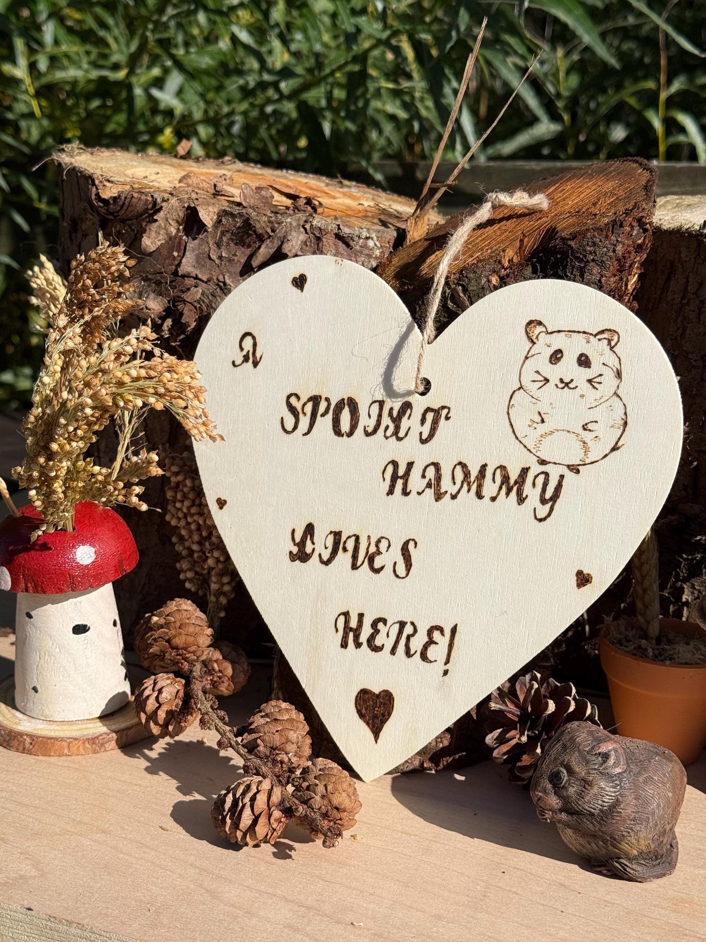 Hanging Wooden Heart Sign Hamster Home Decor