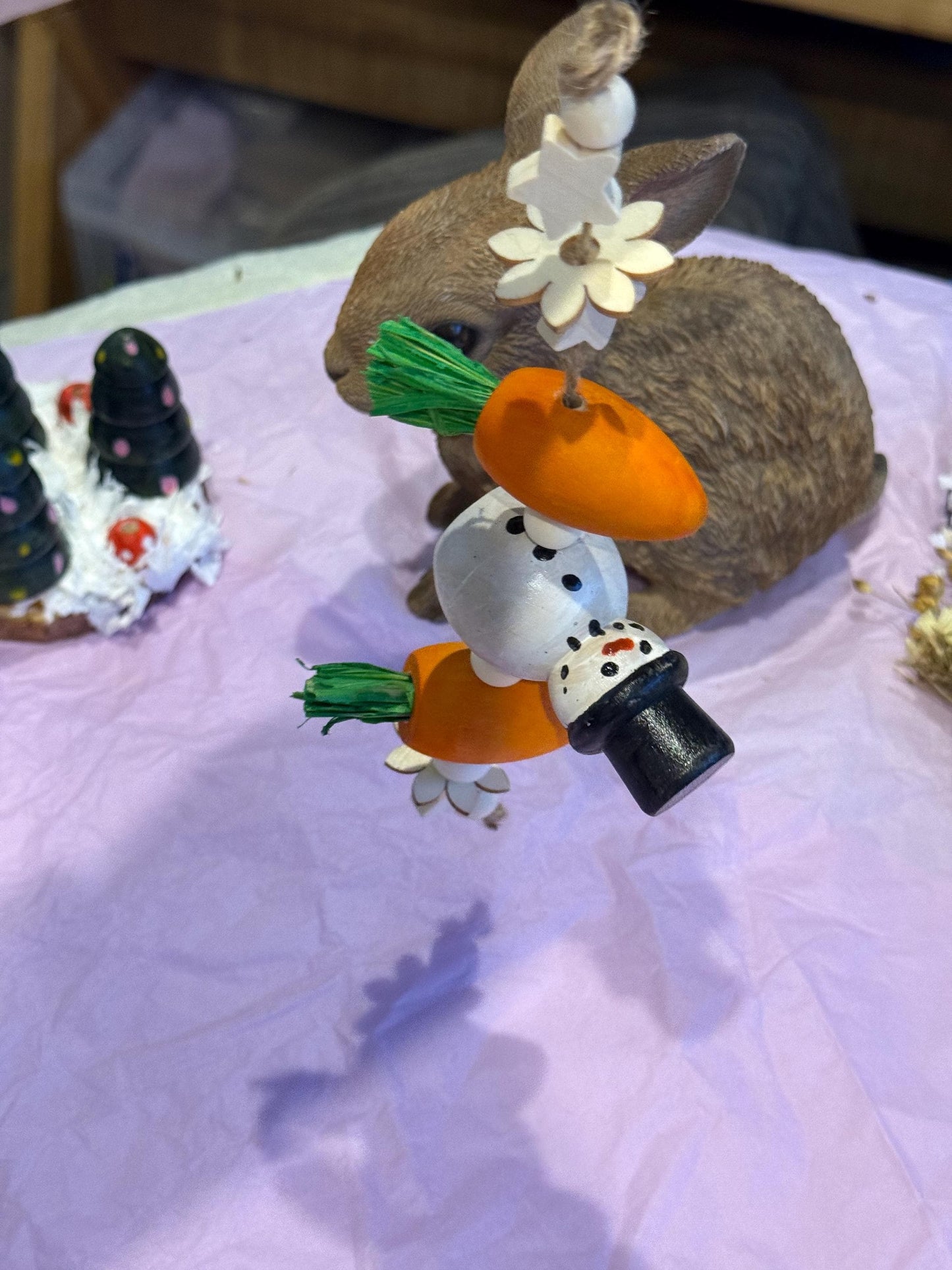 Snowman Christmas Wooden Hamster Chew Toy Hanging Garland Safe Untreated Wood