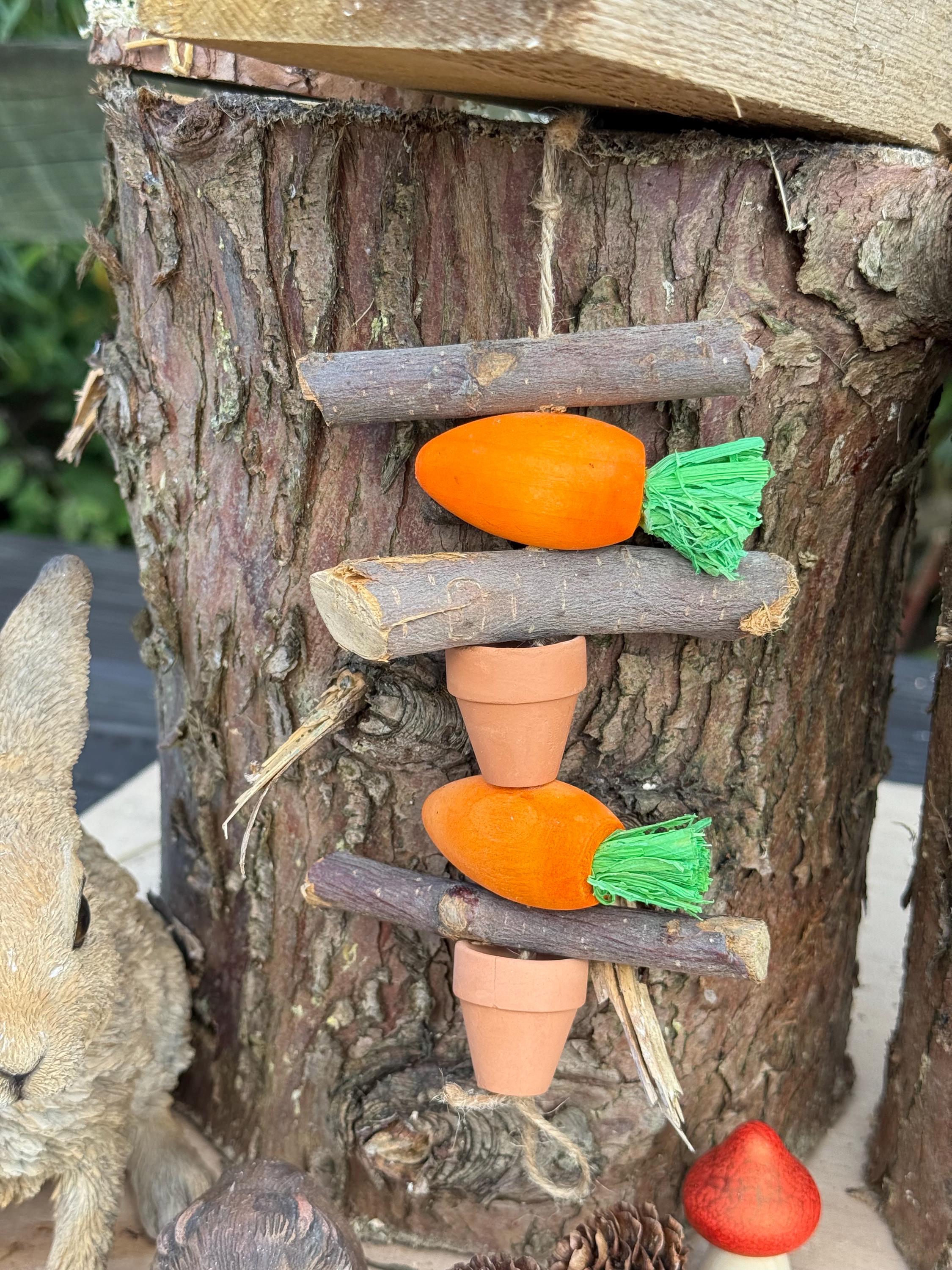 Hanging Pots, Carrot & Apple Sticks Chew Toy Garland For Hamsters, Rabbits, Guineapigs