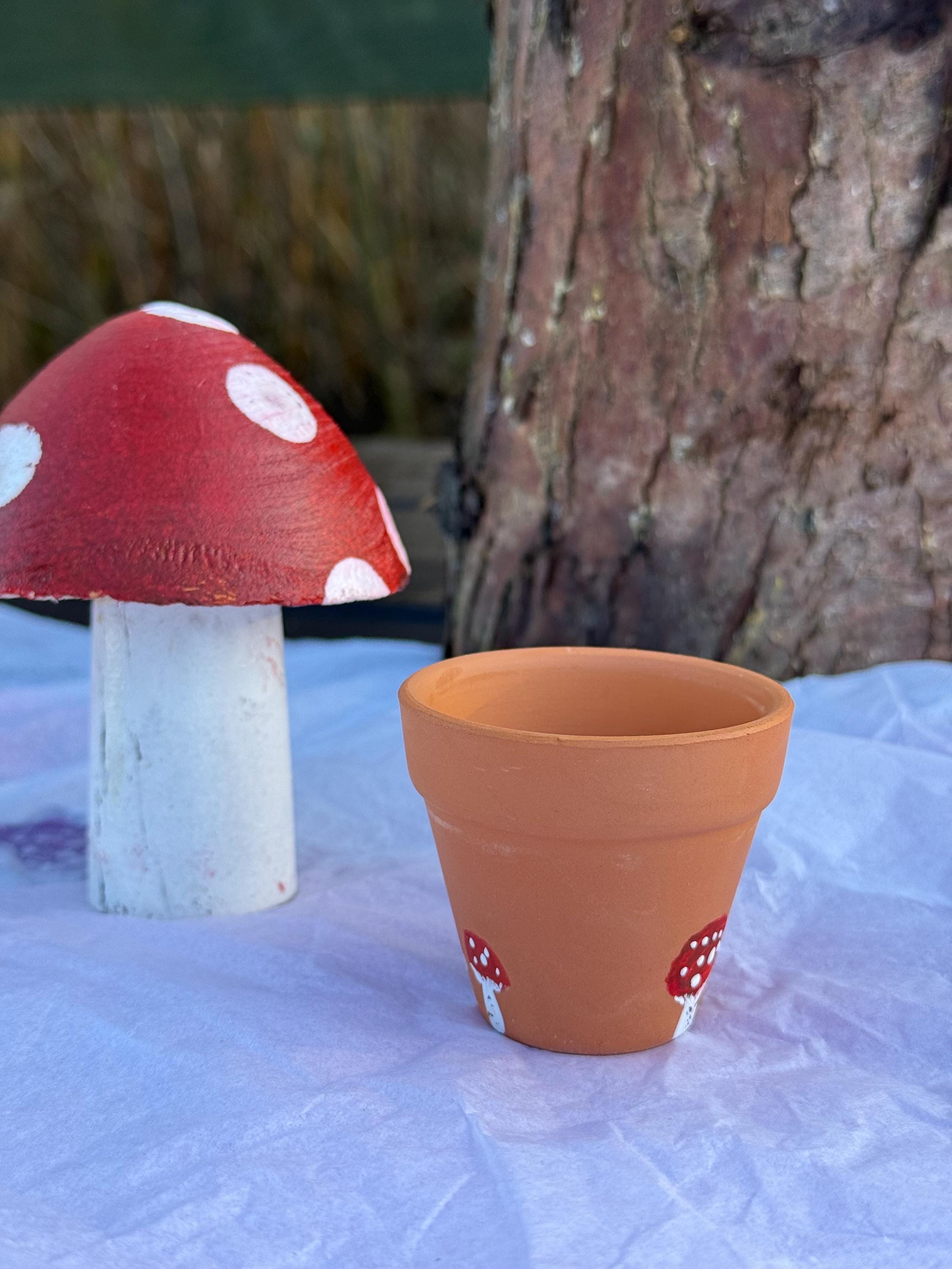 Hand-Painted Toadatool Mini Plant Pot For Small Animals Whimsical Decor