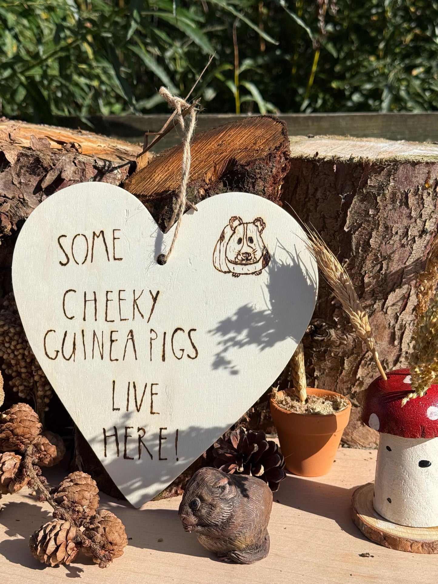 Hanging Wooden Heart Sign Guineapig Home Decor