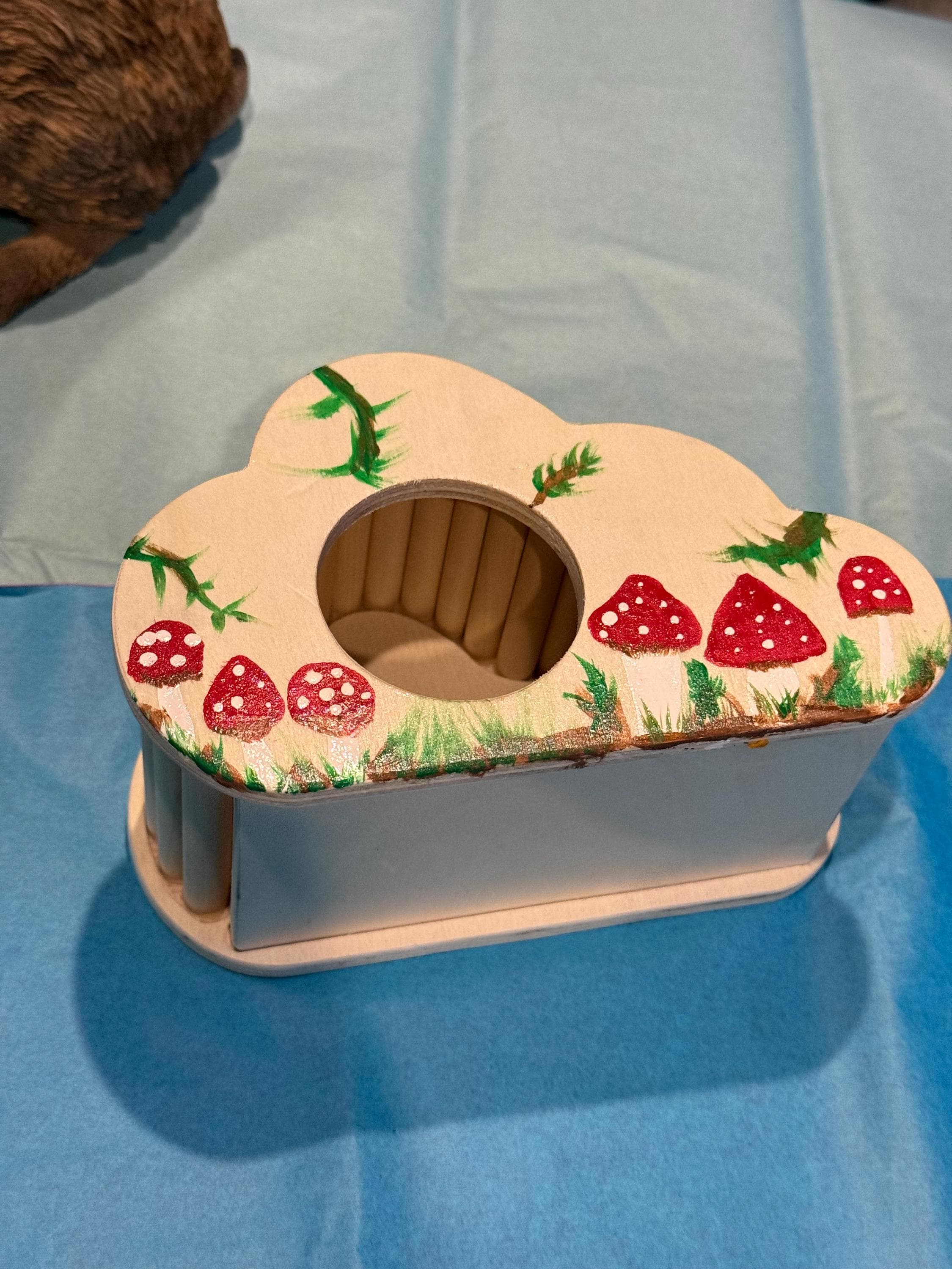 Wooden Hand Painted Mushroom Themed Hamster Hide