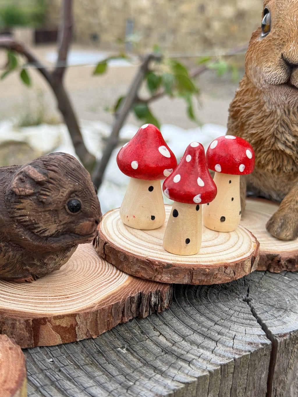 Mushroom Hamster Cage Decoration Wood Slice