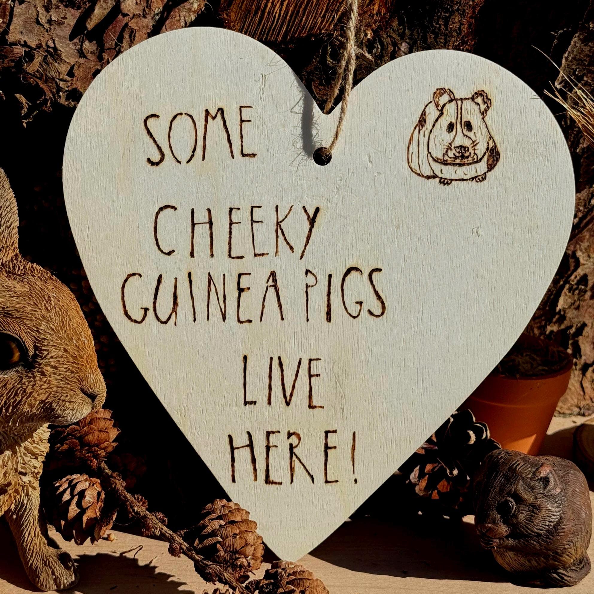 Hanging Wooden Heart Sign Guineapig Home Decor