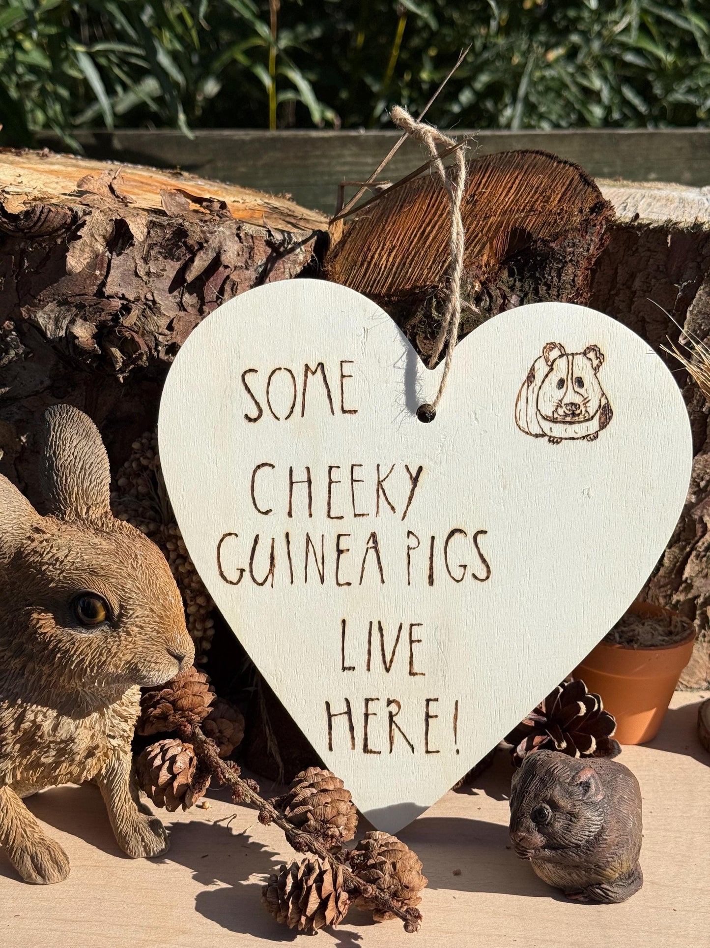 Hanging Wooden Heart Sign Guineapig Home Decor