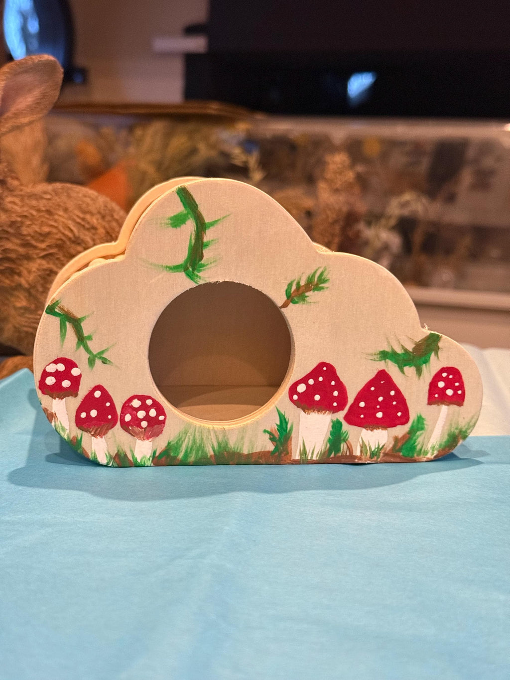 Wooden Hand Painted Mushroom Themed Hamster Hide