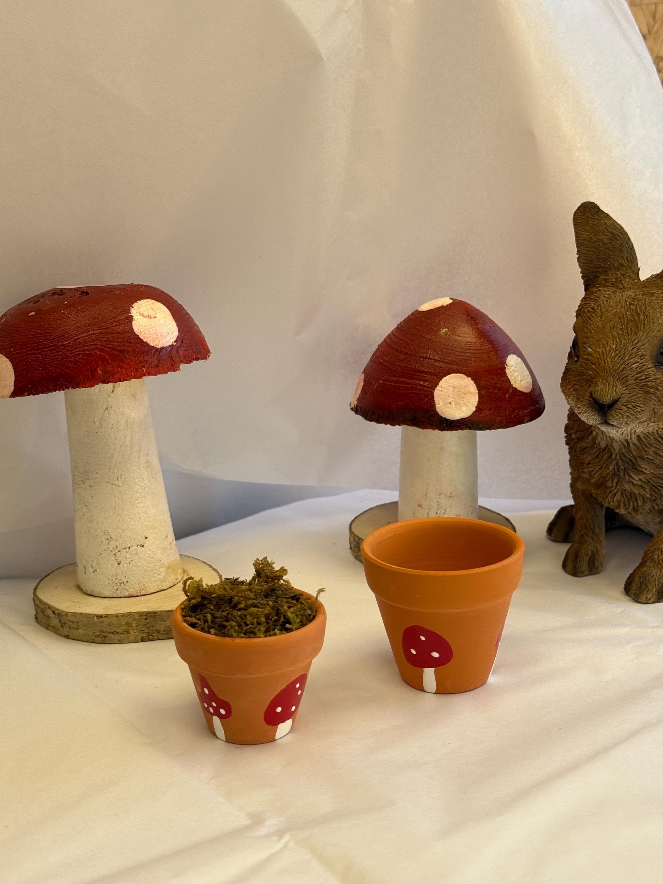 Hand-Painted Toadatool Mini Plant Pot For Small Animals Whimsical Decor