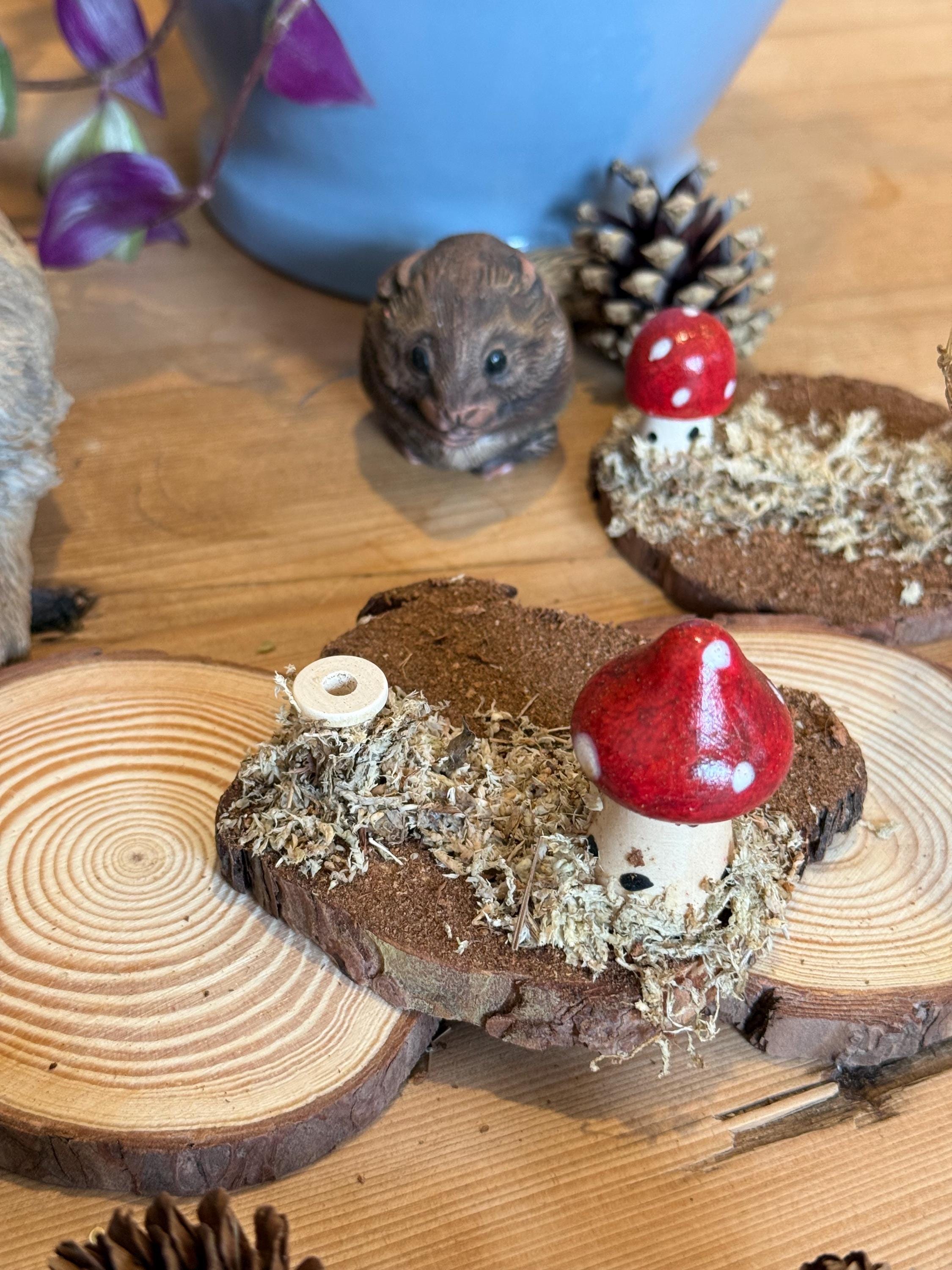 Mossy Woodland Spray Holder Hamster Mushroom Chew Toy Fairy Cage Theme