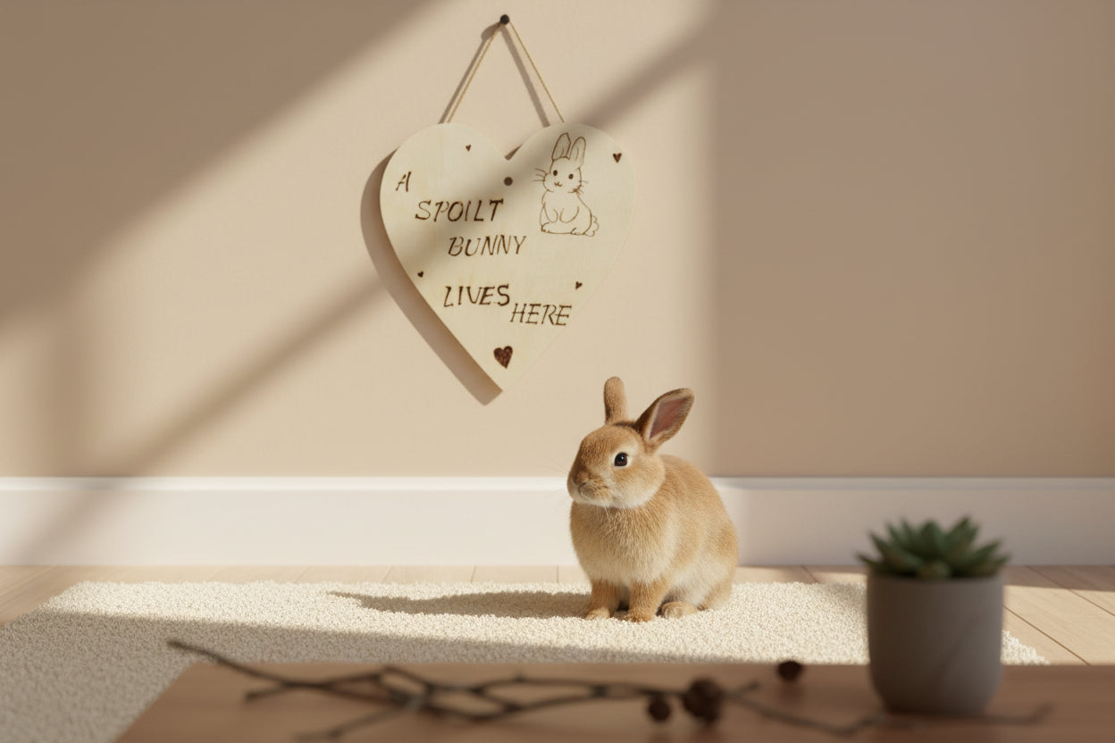 Hanging Wooden Heart Sign Bunny Rabbit Home Decor