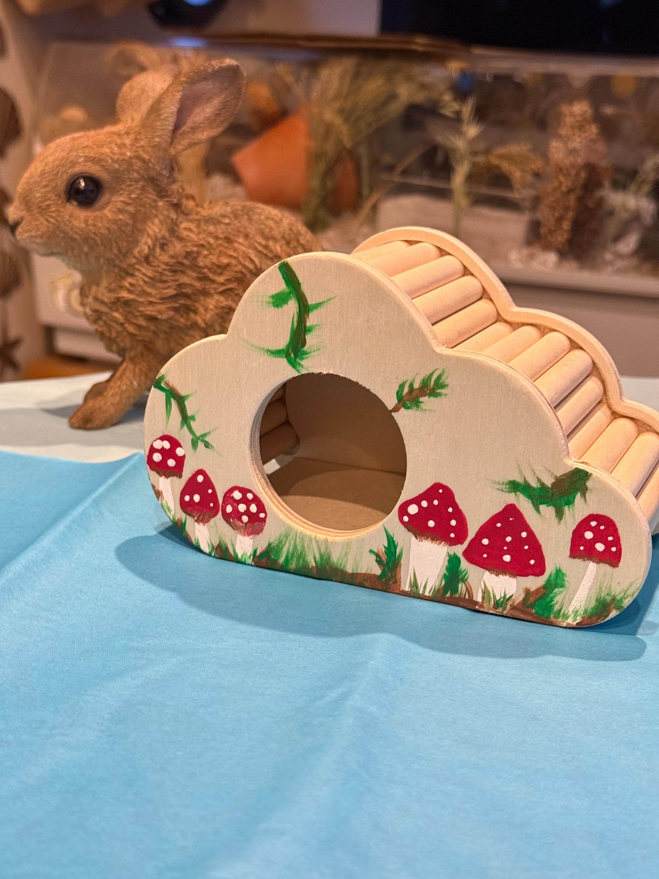 Wooden Hand Painted Mushroom Themed Hamster Hide