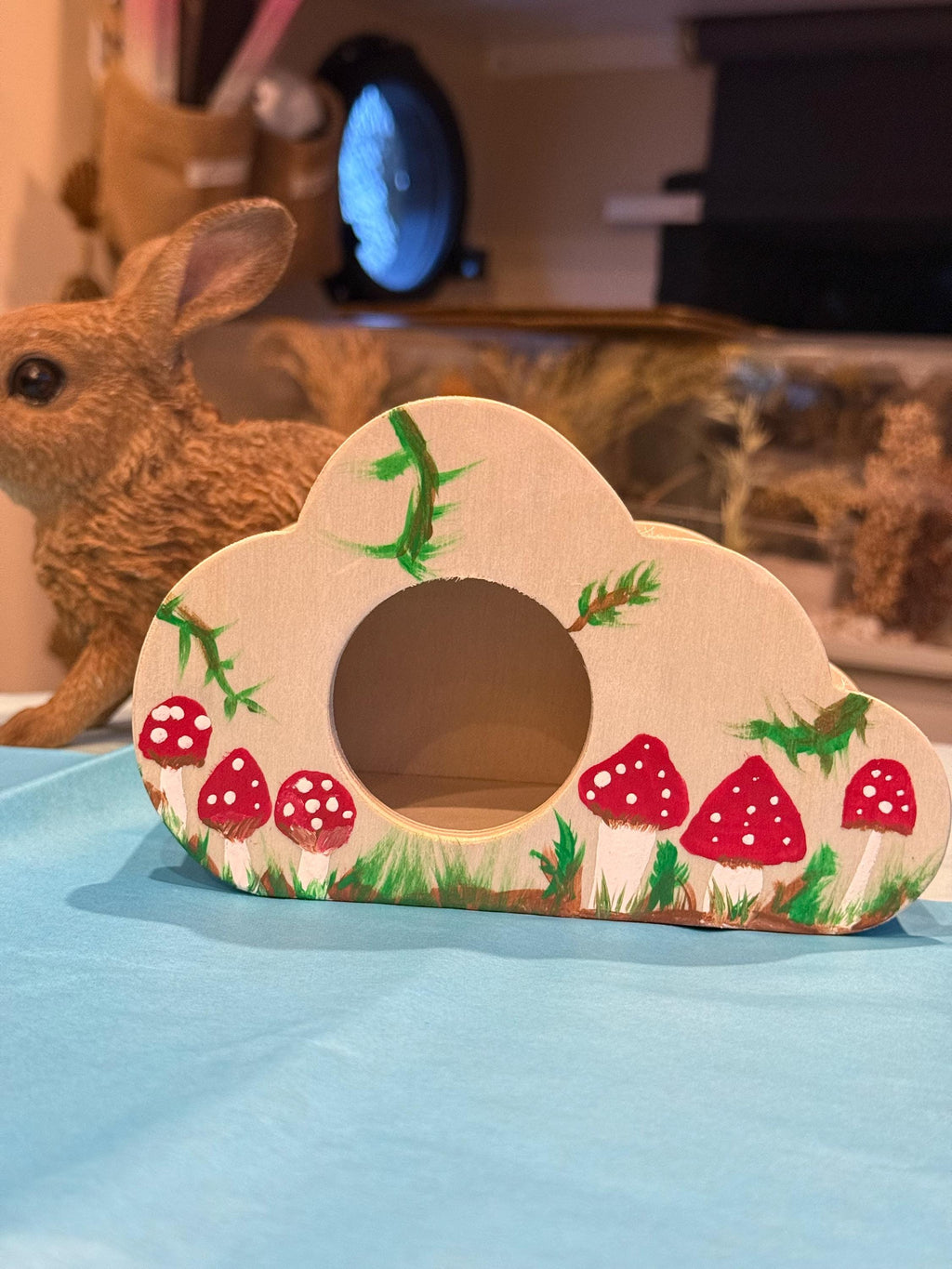 Wooden Hand Painted Mushroom Themed Hamster Hide