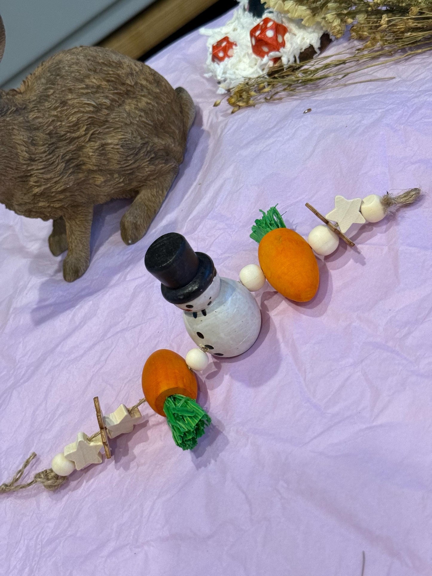 Snowman Christmas Wooden Hamster Chew Toy Hanging Garland Safe Untreated Wood