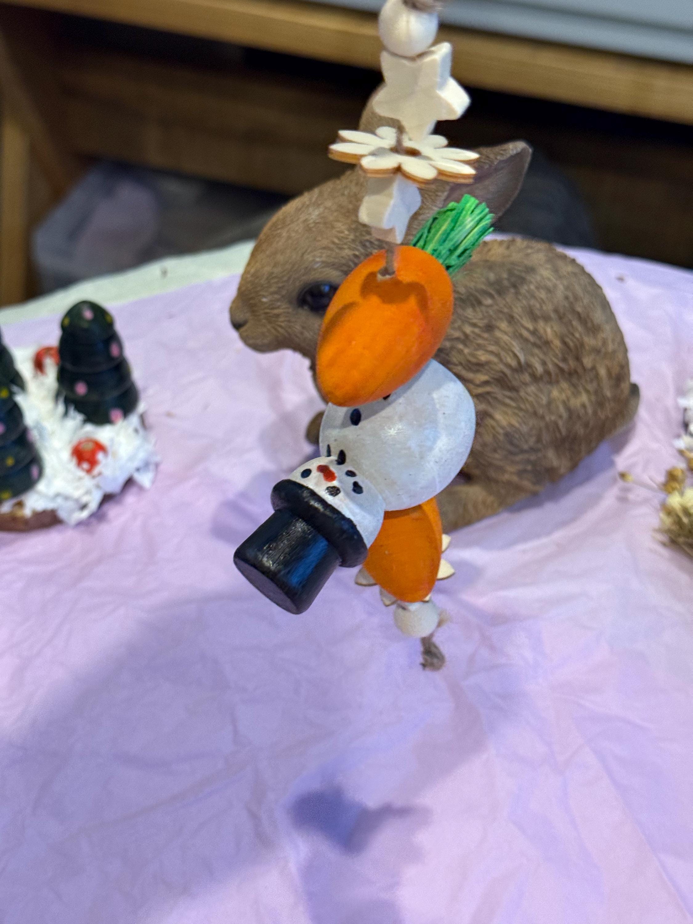 Snowman Christmas Wooden Hamster Chew Toy Hanging Garland Safe Untreated Wood