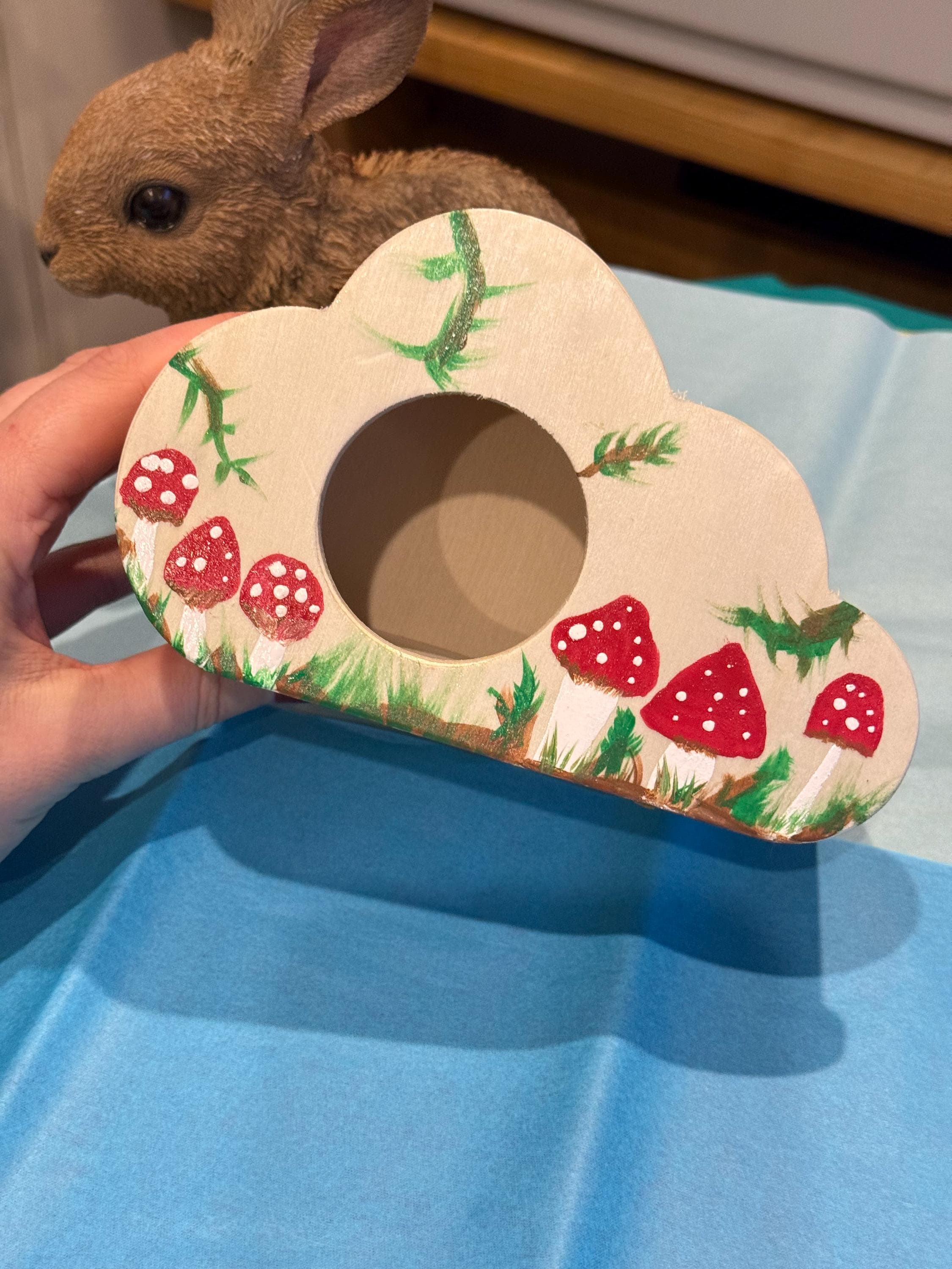 Wooden Hand Painted Mushroom Themed Hamster Hide
