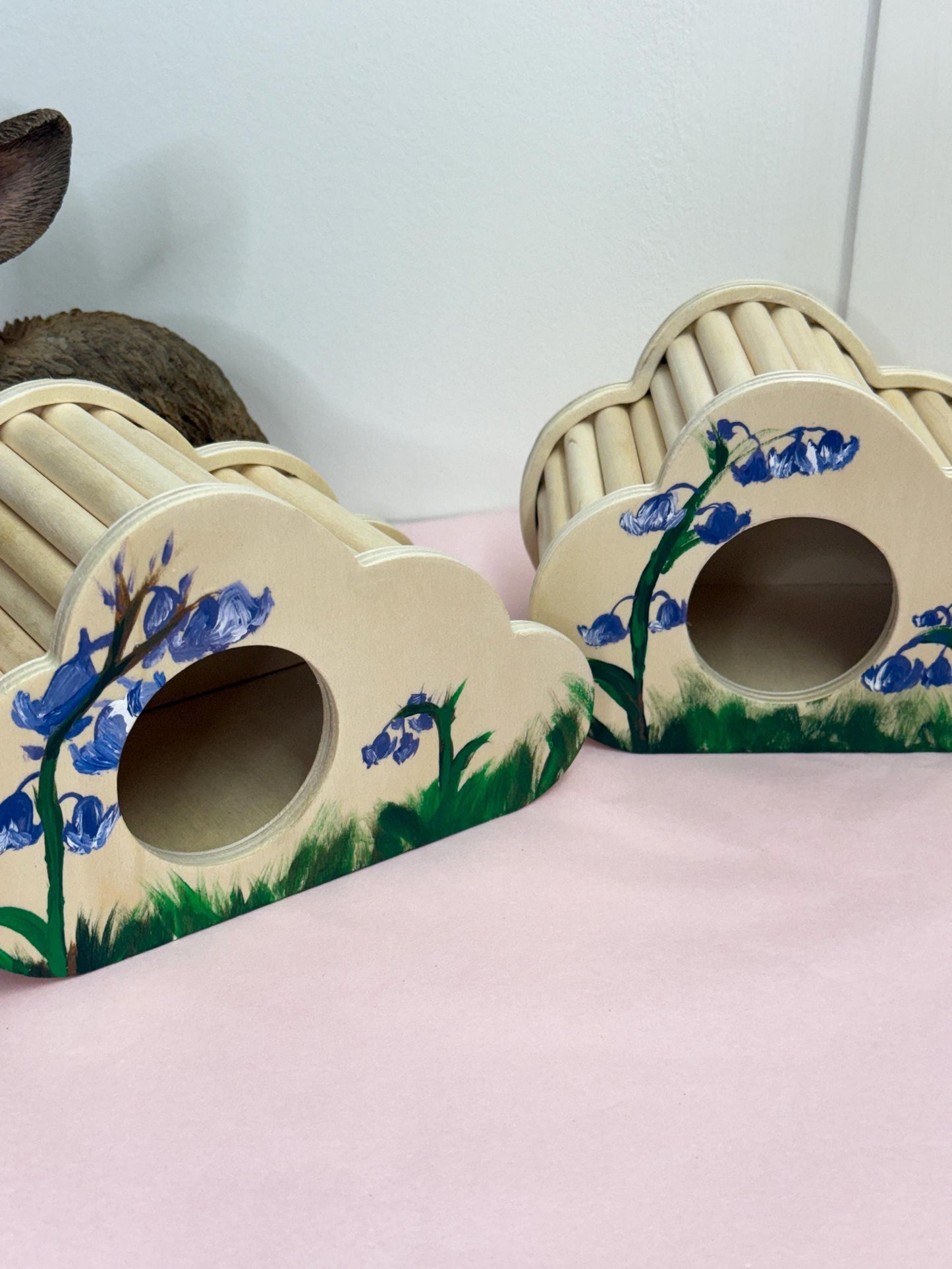 Wooden Hand Painted Bluebell Themed Hamster Hide
