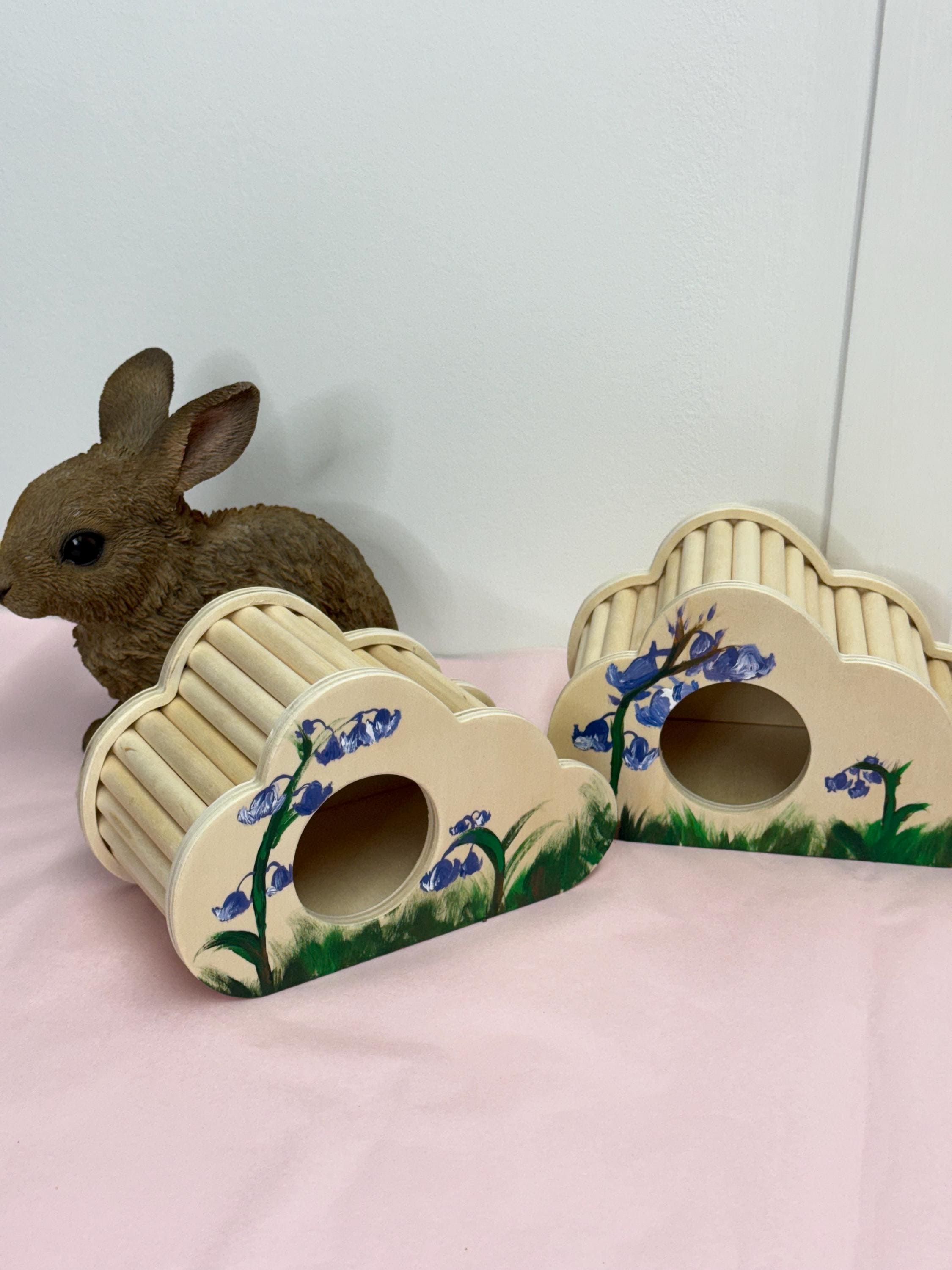 Wooden Hand Painted Bluebell Themed Hamster Hide