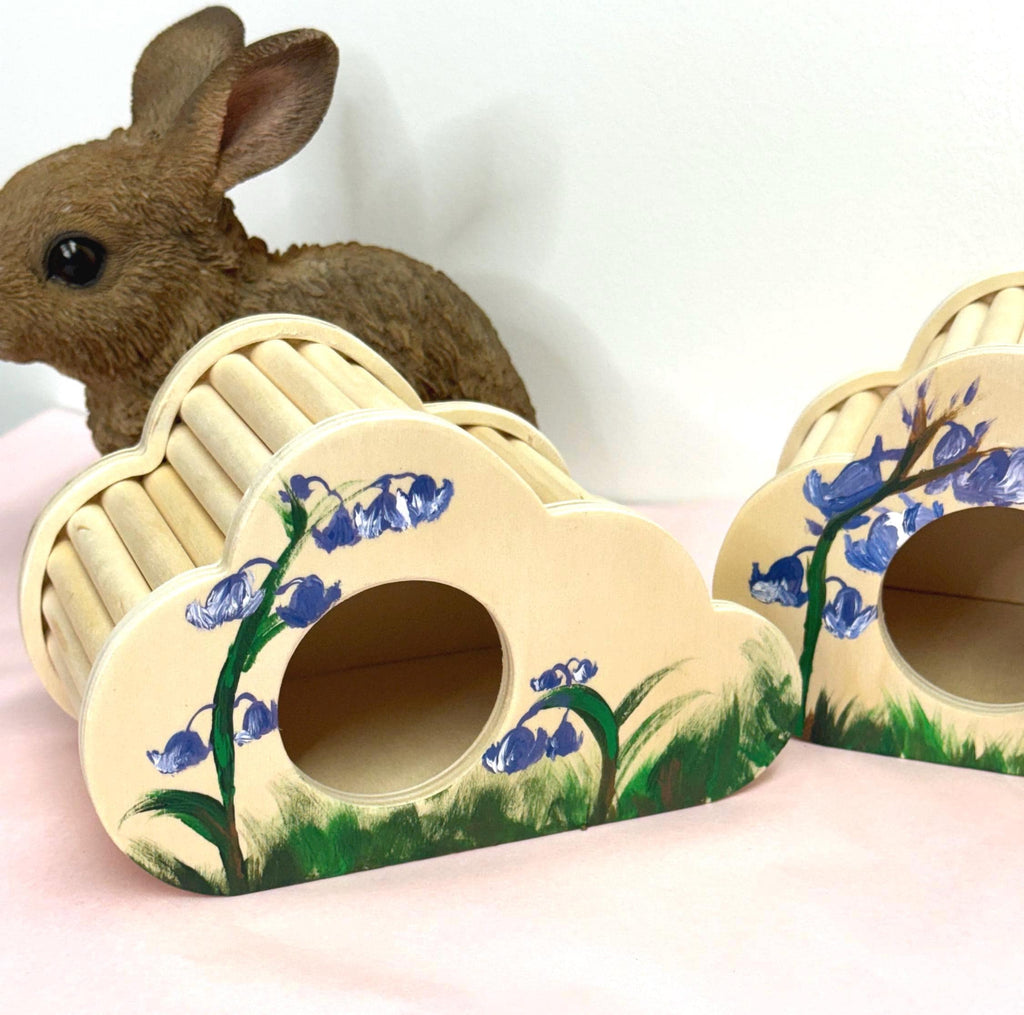 Wooden Hand Painted Bluebell Themed Hamster Hide