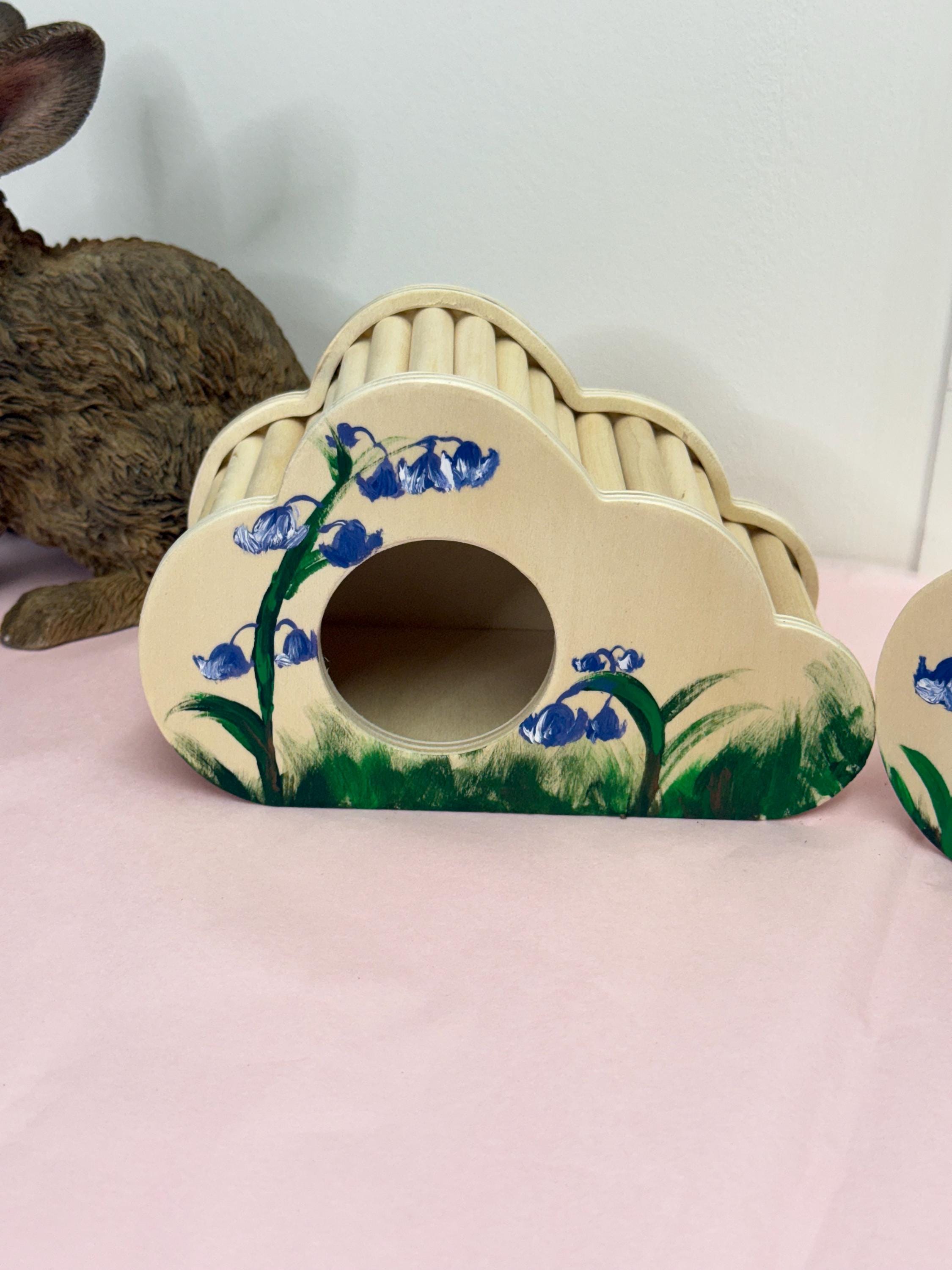 Wooden Hand Painted Bluebell Themed Hamster Hide
