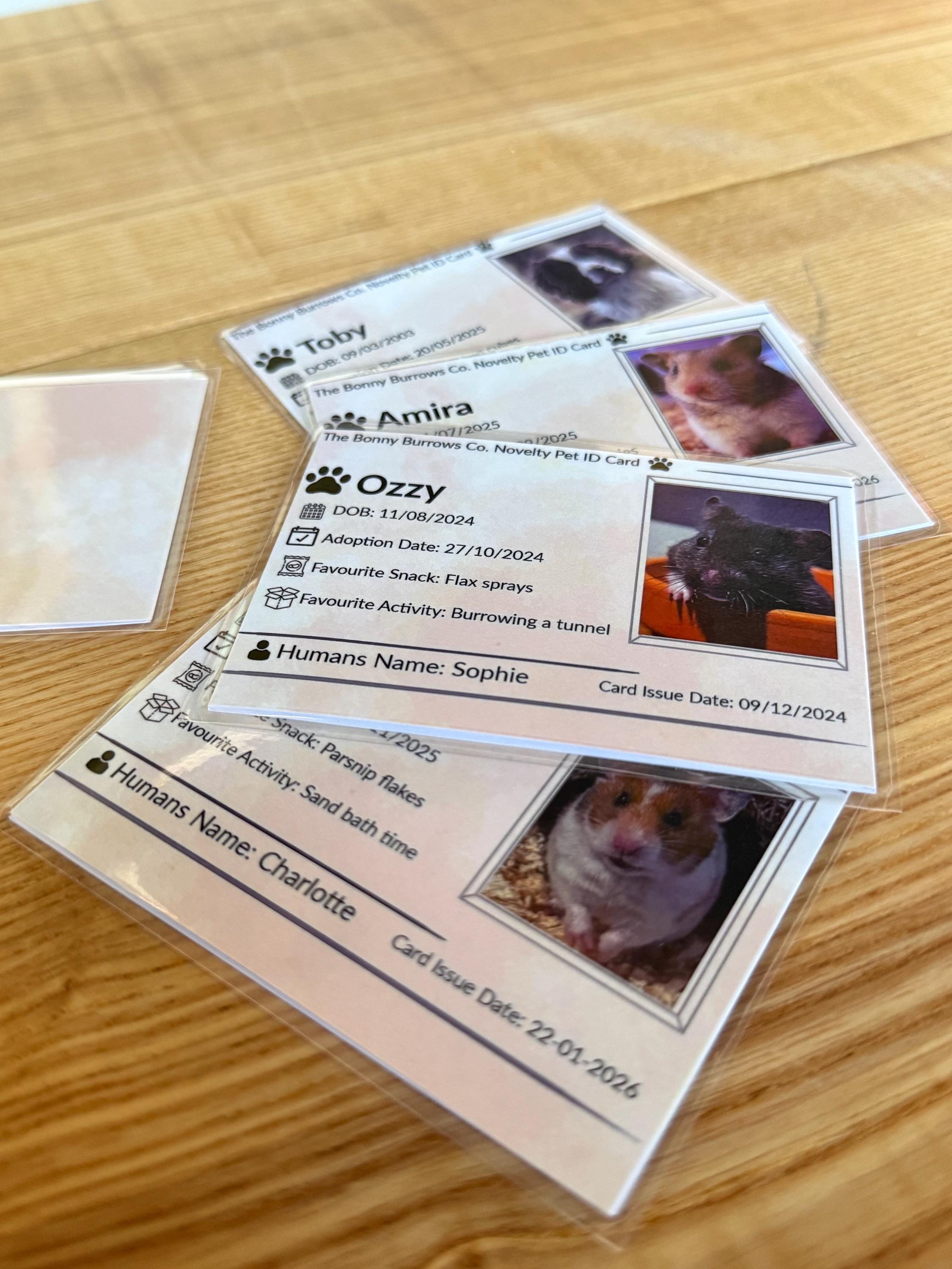 Personalised Novelty Pet ID Card Pet Owners Gift - Dog, Rabbit, Hamster, Cat & All Other Pets