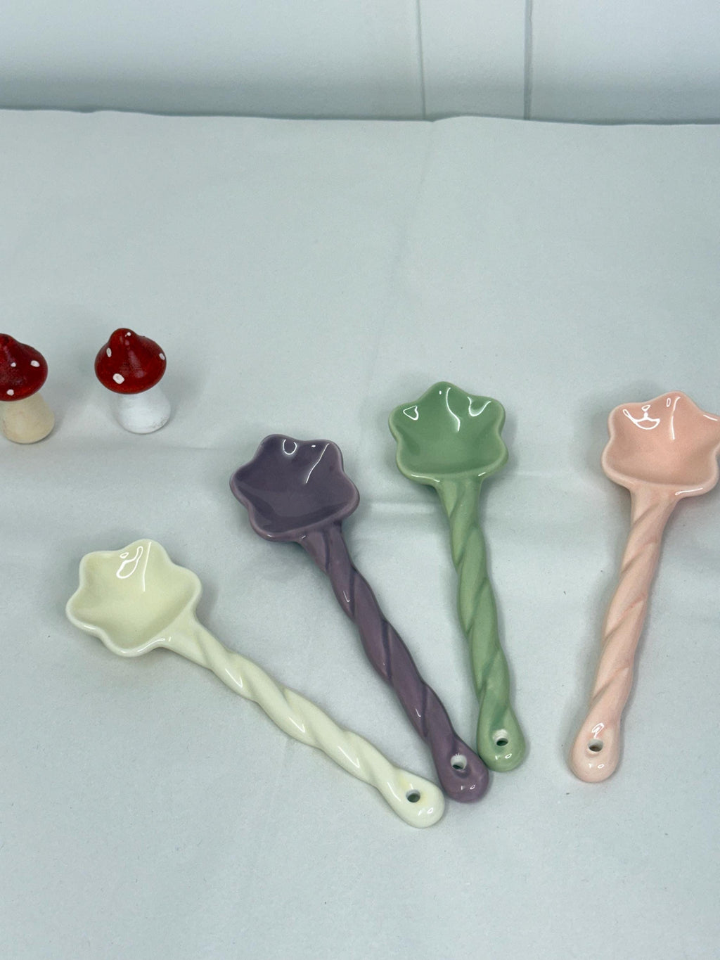 Cute Ceramic Floral Spoon - Small Pet Food Spoon- Kitchen Tea Stirrer