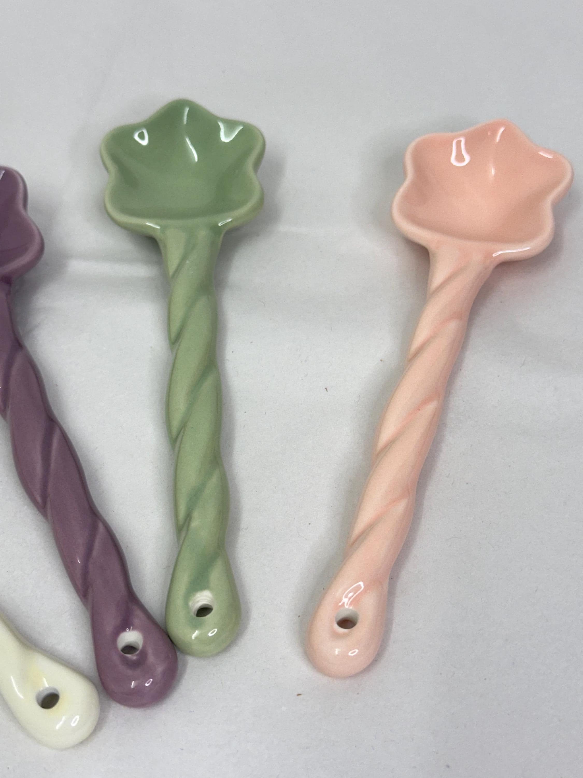 Cute Ceramic Floral Spoon - Small Pet Food Spoon- Kitchen Tea Stirrer