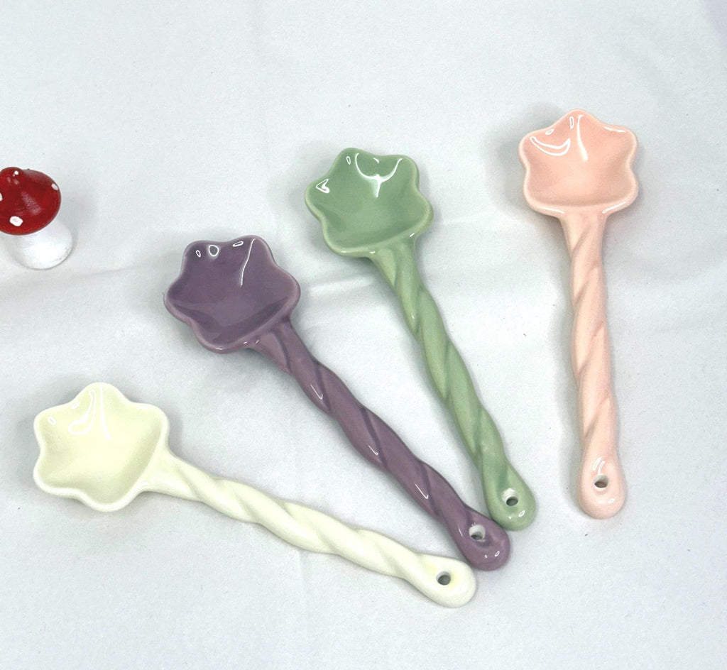 Cute Ceramic Floral Spoon - Small Pet Food Spoon- Kitchen Tea Stirrer