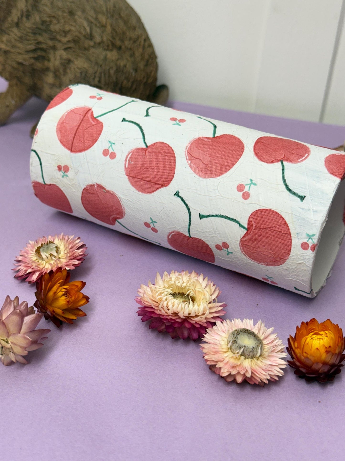 Cardboard Tube For Hamsters Fruit Cherries Decor